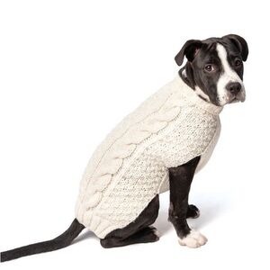 NWT Chilly Dog Wool Sweater Natural Cable Knit Cream Warm Cozy Handmade Large